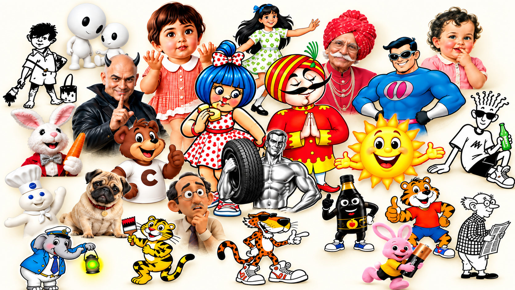 Collage of well-known Indian brand mascots from print and television advertising